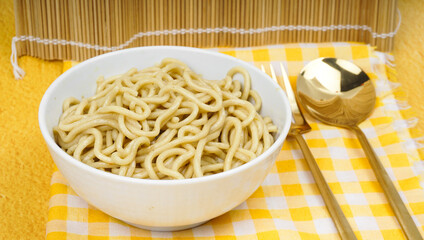 Homemade Mie Ayam or noodles chicken is traditional food from indonesia. Mie Ayam without additives.