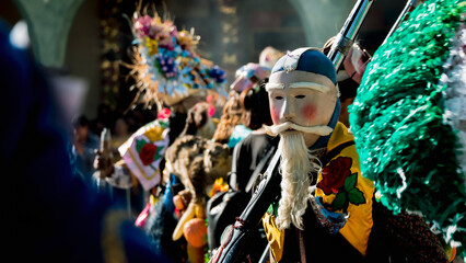Fototapeta na wymiar Carnival dancers, a custom that takes place in Cholula, Puebla.
