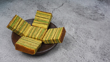 Selective focus concept - Lapis legit or spekuk is one type of traditional wet cake from Indonesia