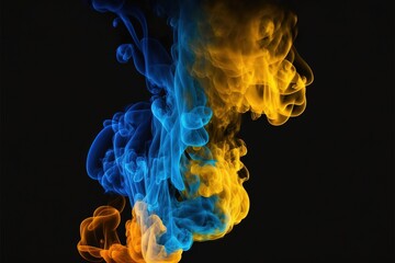 Obraz premium Blue Yellow Smog Abstract Background Vibrant Wallpaper Fluid Ink Splash. Generative AI