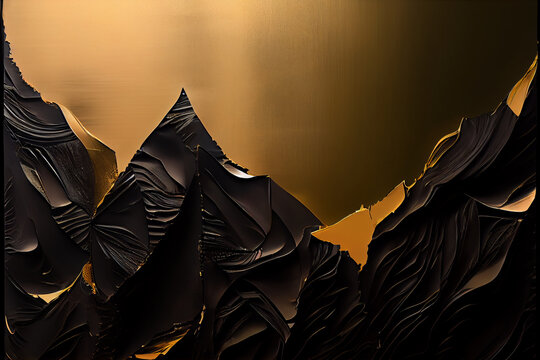 Black and Gold Abstract Mountain Wallpaper - AI Generative