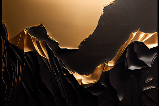 Black and Gold Abstract Mountain Wallpaper - AI Generative 