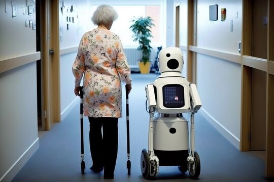 Robots in elderly care. Robots accompany and entertain people in nursing homes. Serve as care robots, household robots, service robots or overseers - Data Health - Generative AI