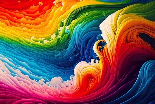 Abstract rainbow waves design - colorful waves, splashes, swirls and particles. Ideal as elements for backgrounds, banners, wallpapers, posters, headers and covers - Generative AI