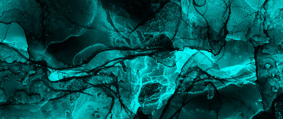 Abstract blue green and black vector background with futuristic texture for cover design, poster, cover, banner, flyer and cards.  Bright color ink illustration. Mystical macro space. Color smoke.