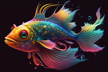 illustration, a brightly colored fish, generative ai