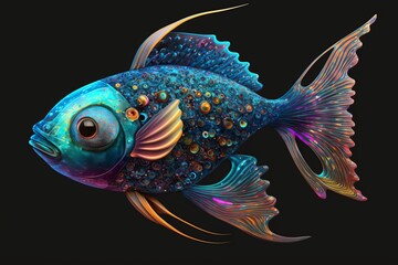 Fototapeta premium illustration, a brightly colored fish, generative ai