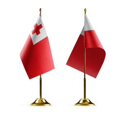 Small national flags of the Tonga on a white background