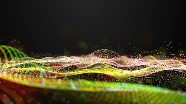 Futuristic video animation with particle wave object in slow motion, 4096x2304 loop 4K