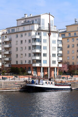 Stockholm. Hammarby sleeping area, residential buildings on the canal.