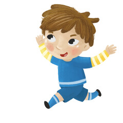 cartoon scene with kid playing running sport ball soccer football - illustration for children