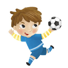cartoon scene with kid playing running sport ball soccer football - illustration for children