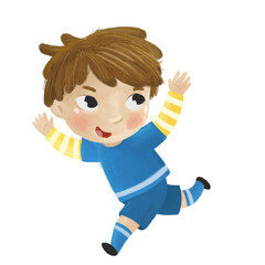 cartoon scene with kid playing running sport ball soccer football - illustration for children