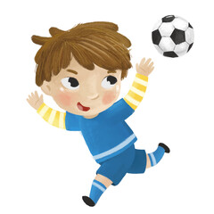 cartoon scene with kid playing running sport ball soccer football - illustration for children