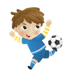cartoon scene with kid playing running sport ball soccer football - illustration for children