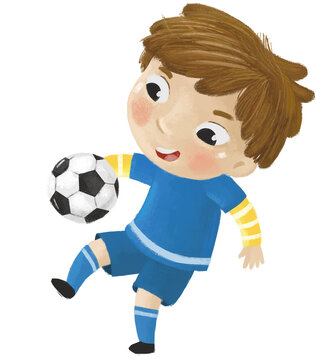 recommend clip art: cartoon scene with kid playing running sport ball soccer football - illustration for children