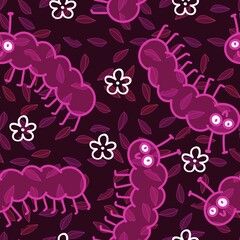 Cartoon summer animals seamless caterpillars pattern for notebooks and wrapping paper and kids clothes print