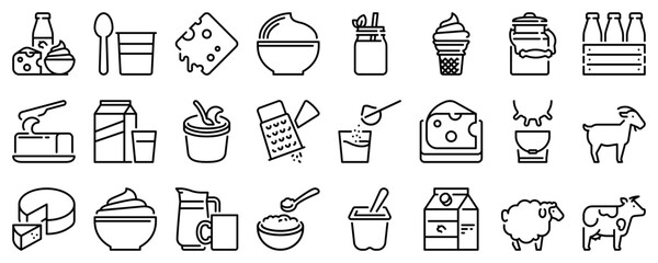 Line icons about dairy products on transparent background with editable stroke. - 579175075