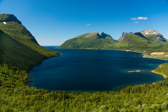Breathtaking View of Bergsbotn's Mountains and Waterways