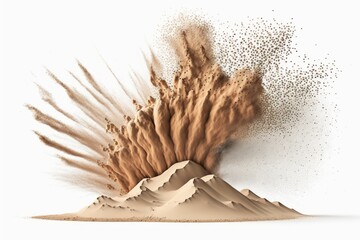 Sand explosion on white background as digital illustration (Generative AI)