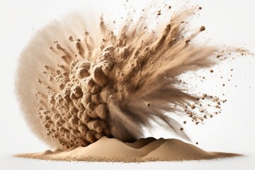 Sand explosion on white background as digital illustration (Generative AI)