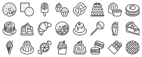 Line icons about desserts on transparent background with editable stroke. - 579176403
