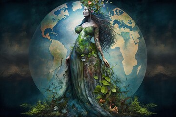 Gaia earth goddess full body image - obrazy, fototapety, plakaty