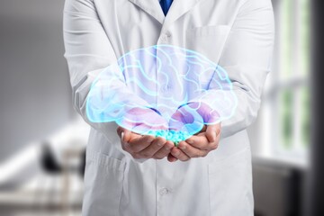 Human brain in the doctor hands, mental illness concept