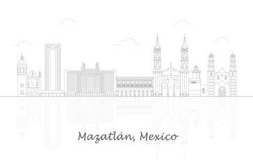 Fototapeta premium Outline Skyline panorama of city of Mazatlan, Mexico - vector illustration
