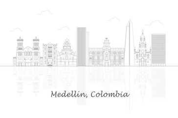 Fototapeta na wymiar Outline Skyline panorama of city of Medellin, Colombia - vector illustration