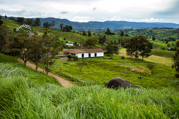 Rural peasant house in Antioquia - Traditional architecture of Colombia. Entrerrios