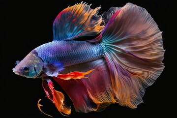 Fototapeta premium illustration, cute and colorful betta fish with a beautiful long tail, ai generative