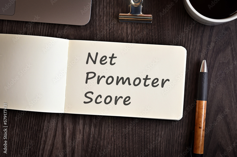 Poster there is notebook with the word net promoter score. it is an eye-catching image.