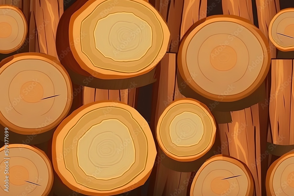 Poster backdrop of piled wooden logs. a log's backdrop and how it's made have a texture like wood. generati