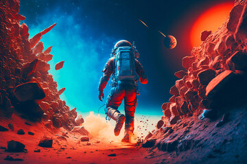 Astronaut is drifting in the desert of another planet. Generative AI