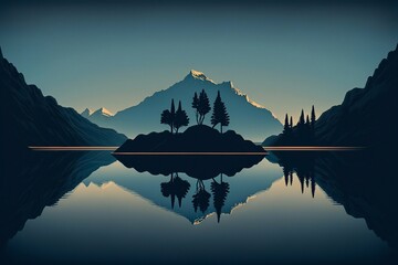 Fototapeta na wymiar Nature mountain scene with beautiful lake. Generative AI