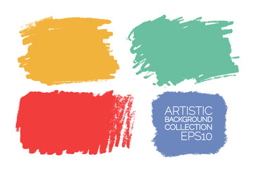 Vector set of hand drawn brush strokes, stains for backdrops. Colorful design elements set. Various colors artistic hand drawn horizontal backgrounds.