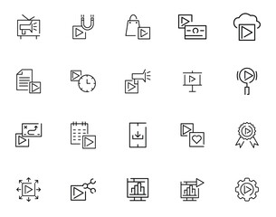 Media thin line icons set. Web editable stroke icons. Network symbol. Lines with editable stroke
