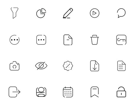 Basic User Interface Essential Set. Line Outline Icons. For App, Web, Print. Line with editable stroke