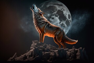 Lone Wolf Howling at the Moon. Generative AI