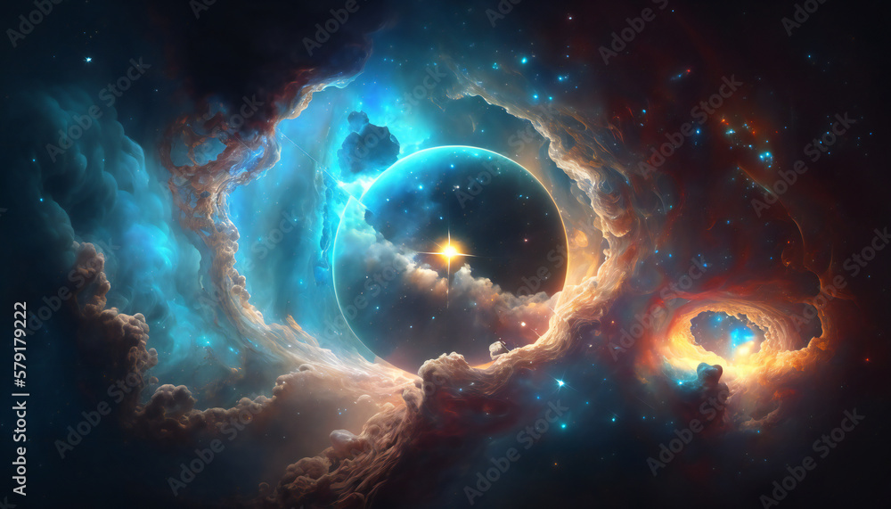 Wall mural a view from space to a galaxy - stars and nebula in space - space wallpaper - generative ai