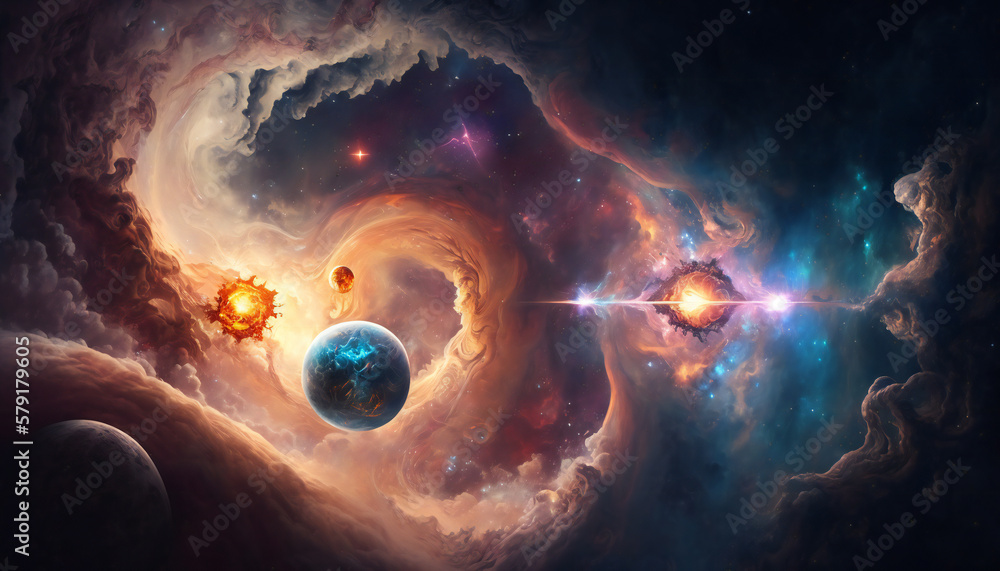 Wall mural a view from space to a galaxy - stars and nebula in space - space wallpaper - generative ai