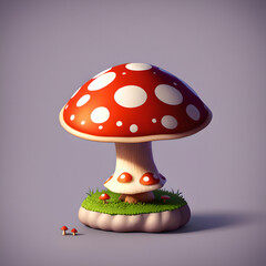 Small cute Red Amanita muscaria mushrooms toy, 3D reference model. AI generated - obrazy, fototapety, plakaty