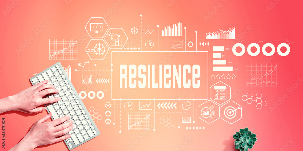 Poster resilience theme with person using a computer keyboard