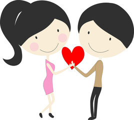 Loving couple with red heart