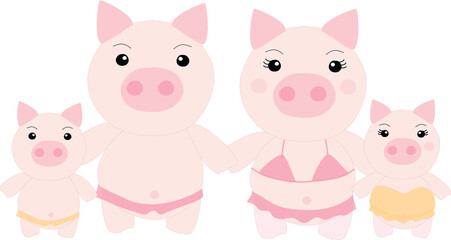 Cute pigs family