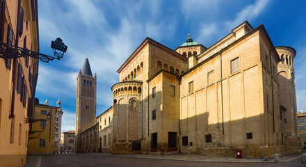 Fototapeta na wymiar Image of view Ancient Piazza Duomo , cathedral and baptistery, Parma, Italy .