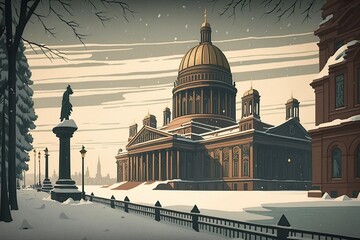 cartoon illustration, in the dead of winter in st petersburg ,generative ai - obrazy, fototapety, plakaty