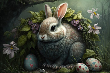 Easter bunny illustration created using generative AI.