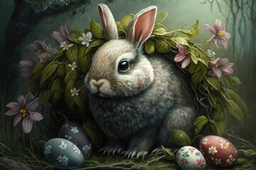 Easter bunny illustration created using generative AI.